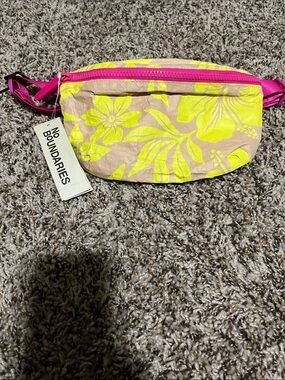 No Boundaries Yellow Floral Crossbody Waist Bag with Pink Trim